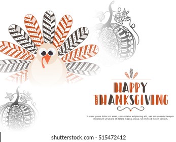 A beautiful banner or poster of happy thanksgiving day with line art turkey bird.