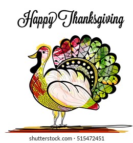 A beautiful banner or poster of happy thanksgiving day with line art turkey bird.
