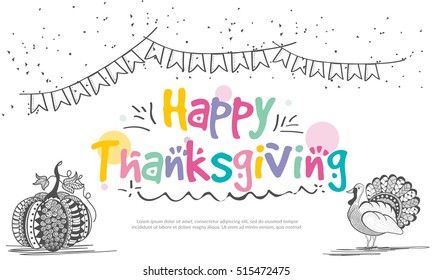A beautiful banner or poster of happy thanksgiving day with line art turkey bird.