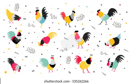 Beautiful banner with a rooster in the style of the tribe and the text of the new year. Banner can be used for advertising, greetings, discounts. Rooster symbol 2017.