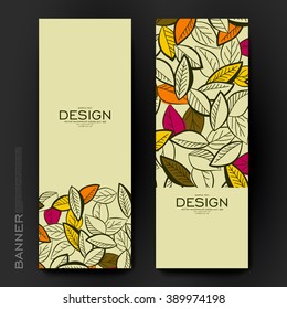 Beautiful banner vector template with autumn leaf ornament background. Creative modern design