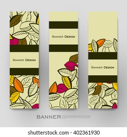 Beautiful banner vector template with autumn leaf ornament background. Creative modern design
