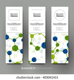 Beautiful banner vector template with DNA molecule background. Creative modern design