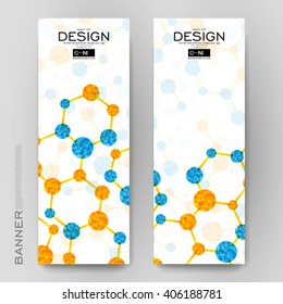 Beautiful banner vector template with DNA molecule background. Creative modern design