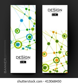 Beautiful banner vector template with DNA molecule background. Creative modern design