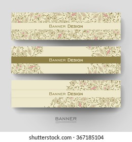 Beautiful banner vector template with floral ornament background. Creative modern design