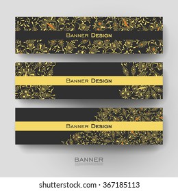 Beautiful banner vector template with floral ornament background. Creative modern design