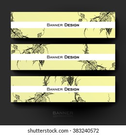 Beautiful banner vector template with grapes ornament background. Creative modern design