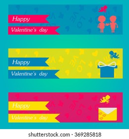 Beautiful banners with cupid, bows and copy space. Valentine's day.   Vector illustration