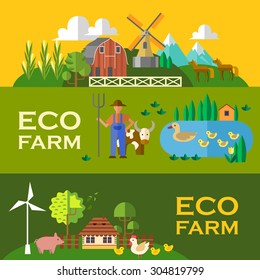 Beautiful  banners eco farm. Flat style. Vector file is EPS 10