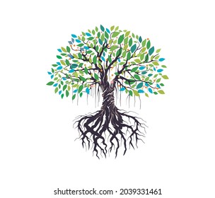 Beautiful banyan tree vector hand drawing image