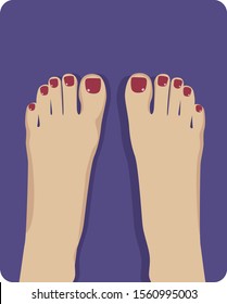 beautiful bared woman feet with red pedicure. Vector illustration