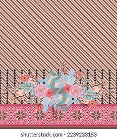 A beautiful Baroque Ornament geometric ethnic style border design handmade artwork pattern with watercolor, repeat floral texture, vintage hand drawing.
