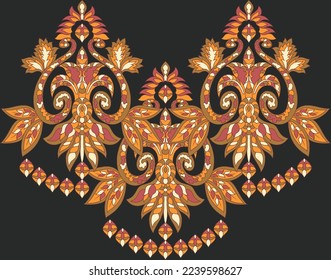 A beautiful Baroque Ornament geometric ethnic style border design handmade artwork pattern with watercolor, repeat floral texture, vintage hand drawing.
