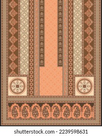 A beautiful Baroque Ornament geometric ethnic style border design handmade artwork pattern with watercolor, repeat floral texture, vintage hand drawing.
