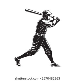 Beautiful baseball player black ink transparent vector