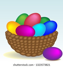 Beautiful basket with easter eggs, easter holiday concept
