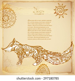 Beautiful batik animal background with fox