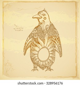 Beautiful batik background of tribal patterned penguin