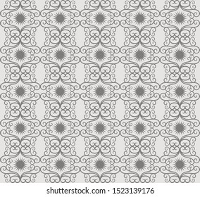 Beautiful batik ethnic seamless pattern, gray and dark neutral, stylish, for backgrounds, carpets, wallpapers, clothing, wrappers, fabrics, classic and vintage vector illustrations. floral, abstract.
