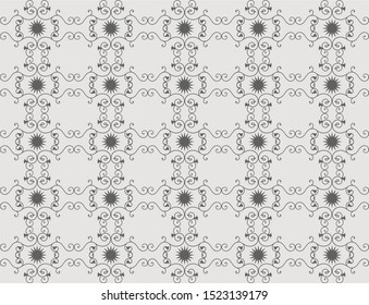 Beautiful batik ethnic seamless pattern, gray and dark neutral, stylish, for backgrounds, carpets, wallpapers, clothing, wrappers, fabrics, classic and vintage vector illustrations. floral, abstract.