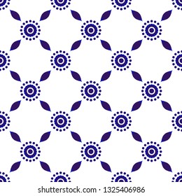 Beautiful batik patterns Malaysia and India style, porcelain indigo seamless background, modern tile design, blue and white wallpaper ceramic decor vector illustration