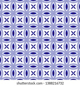 Beautiful batik patterns Malaysia and India style, porcelain indigo seamless modern background, blue and white wallpaper ceramic decor vector illustration
