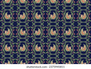 Beautiful Batik seamless pattern Floral and Bird design.