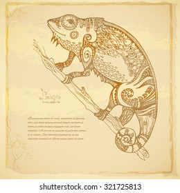 Beautiful Batik vector background of patterned chameleon.