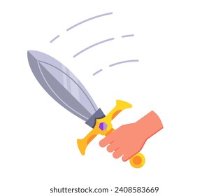 hermosa espada de batalla en mano. ilustración vectorial plana.