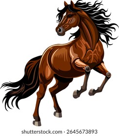 Beautiful bay horse runs black mane flutters in the wind tense muscles stand out in relief horse symbol of 2026 Vector