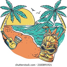 beautiful beach atmosphere vector design at dusk