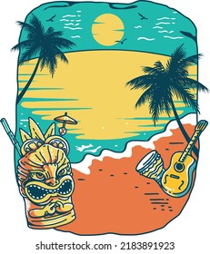 beautiful beach atmosphere vector design at dusk