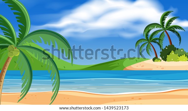 Beautiful Beach Background Scene Illustration Stock Vector (royalty 