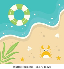 Schöner Strand-Hintergrund. Vektorgrafik mit Cartoon Design Concept.