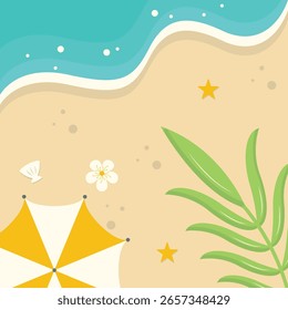 Hermoso fondo de playa. Ilustración vectorial con el concepto de diseño de dibujos animados.