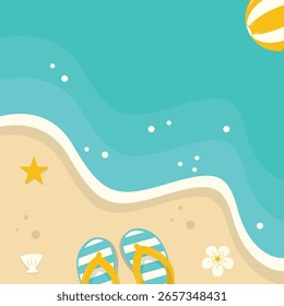 Schöner Strand-Hintergrund. Vektorgrafik mit Cartoon Design Concept.
