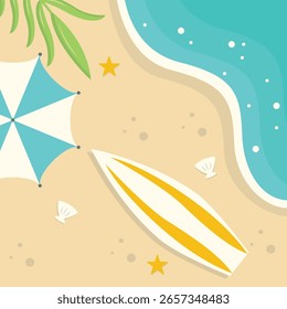 Schöner Strand-Hintergrund. Vektorgrafik mit Cartoon Design Concept.