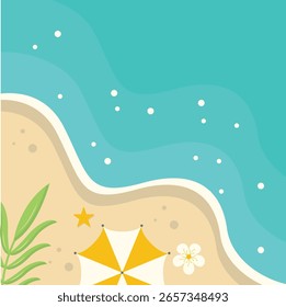 Hermoso fondo de playa. Ilustración vectorial con el concepto de diseño de dibujos animados.