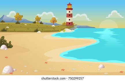 Beautiful beach with blue ocean and trees.