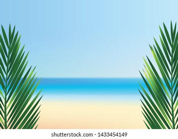 Beautiful beach with Coconut leaf vector illustration with copyspace