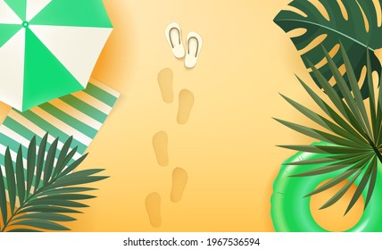 Beautiful beach with foot prints on a sand