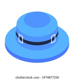 A beautiful beach hat perfect for summers, editable isometric vector