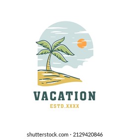 Beautiful beach landscape logo design vector illustration