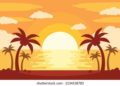 Beautiful Beach Landscape Sunset  Vector
