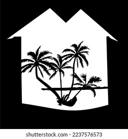 bonito árbol de coco de color con el logotipo de la playa