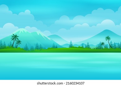 Beautiful Beach with mountain and coconut trees during daytime