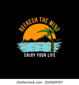 Beautiful beach on sunset summer premium vector template