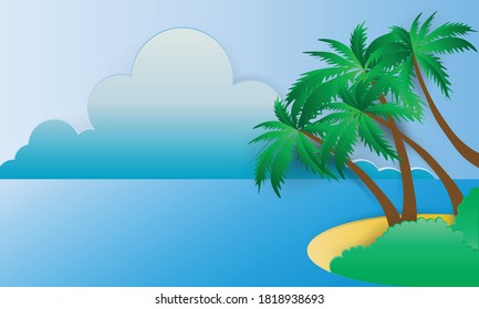 Beautiful beach paper art style with frame vector illustration
