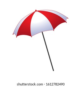 Beautiful beach red-white umbrella for protection from the scorching sun.